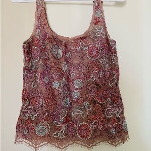 Burberry Pink and Silver Beaded Lace Camisole